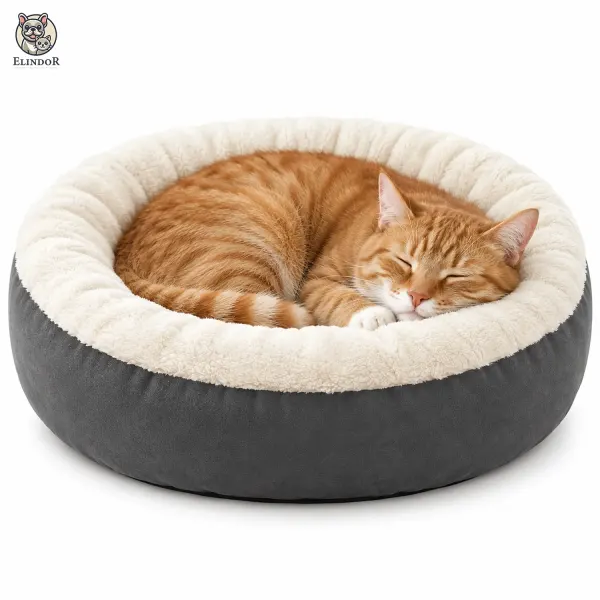 Pat Confortabil pentru Pisici Elindor® Rotund, Culcus Moale Antiderapant, Potrivit pentru Caine si Pisica de Talie Mica si Medie, Ideal in Orice Anotimp, in Casa, Marimea S, 60 x 60 cm, Gri Inchis - Default Title