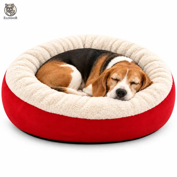 Pat Confortabil pentru Pisici Elindor® Rotund, Culcus Moale Antiderapant, Potrivit pentru Caine si Pisica de Talie Mica si Medie, Ideal in Orice Anotimp, in Casa, Marimea M, 70 x 70 cm, Visiniu - Default Title