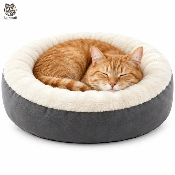 Pat Confortabil pentru Pisici Elindor® Rotund, Culcus Moale Antiderapant, Potrivit pentru Caine si Pisica de Talie Mica si Medie, Ideal in Orice Anotimp, in Casa, Marimea XS, 50 x 50 cm, Gri Inchis - Default Title