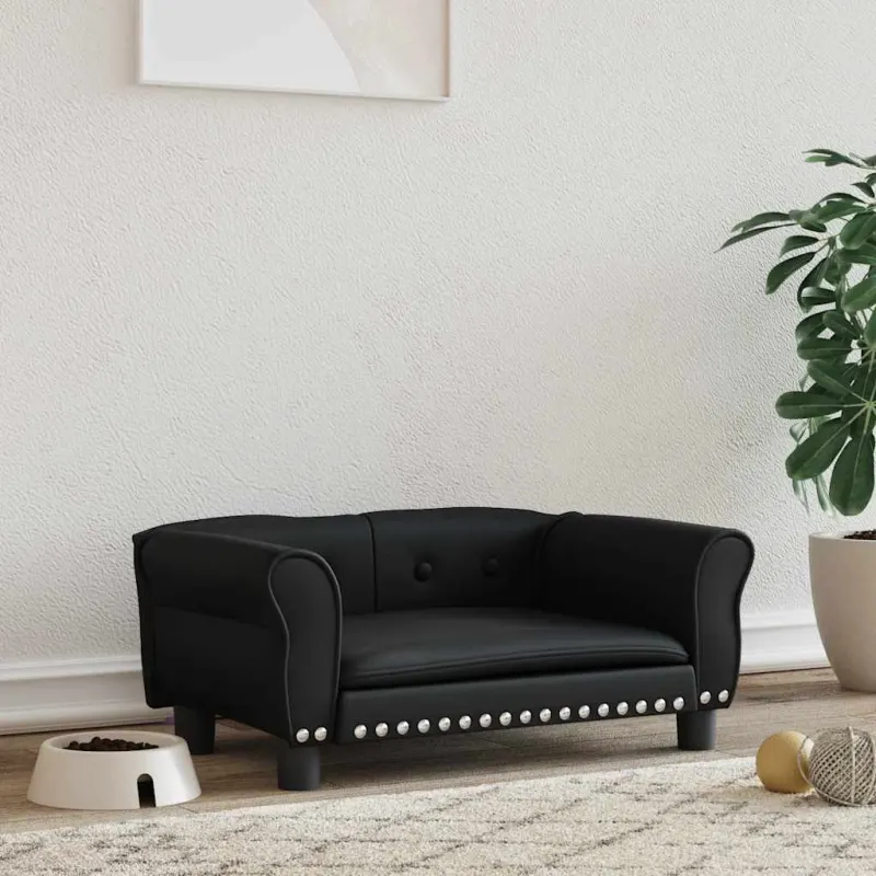 Pat de caini, negru, 70x45x30 cm, piele ecologica