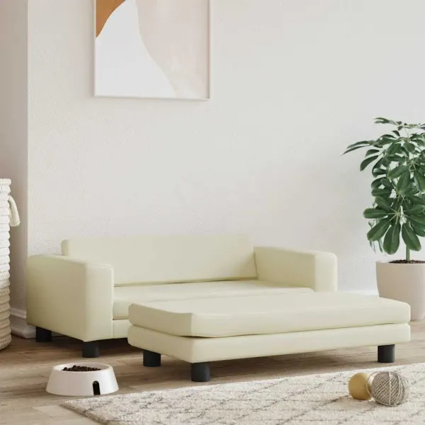 Gossi pat pentru caini cu extensie, crem, 100x50x30 cm, piele eco