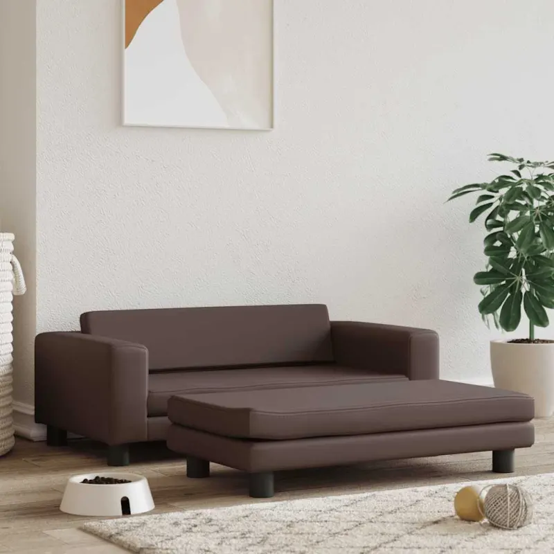 Pat pentru caini cu extensie, maro, 100x50x30 cm, piele eco