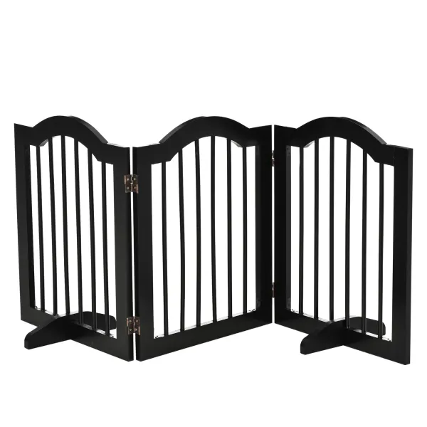 PawHut Barieră Pliabilă pentru Câini din Lemn, 3 Secțiuni, 154,5x29,5x61 cm, Negru | Aosom Romania