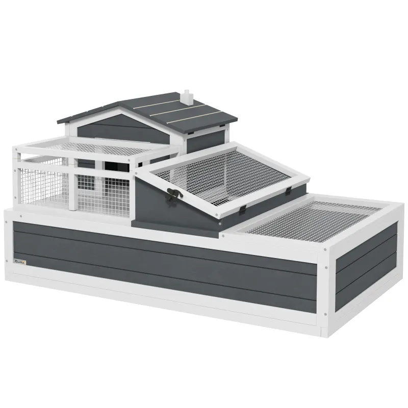 PawHut Casă pentru țestoase, 2 nivele, pentru interior și exterior, balcon, lemn de brad, gri | Aosom Romania