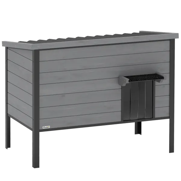 PawHut Căsuță rezistentă la intemperii cu acoperiș rabatabil, podea detașabilă și intrare pentru 1-2 pisici până la 12 kg 85x55x70 cm gri deschis | Aosom Romania