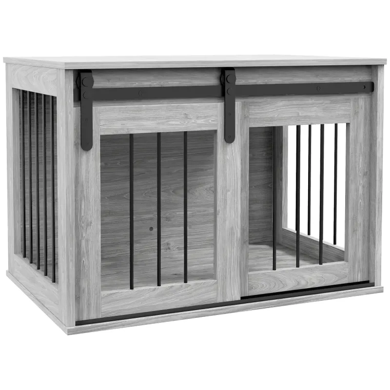 PawHut Cușcă pentru câine animale de interior ușă glisantă, metal cu efect lemn, dim. 57H x 80L x 54l cm | Aosom Romania