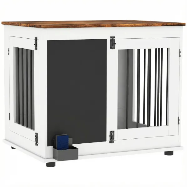 PawHut Cușcă pentru câine cușcă interioră cu 2 uși tablă neagră pentru câini talie medie 20 kg 80 x 60 x 70 cm alb | Aosom Romania