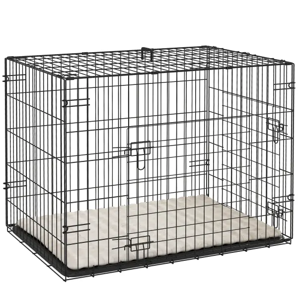 PawHut Cușcă pentru câini cușcă de transport pentru câini pliabilă cu 2 uși tavă detașabilă pernă lavabilă 76 x 53 x 60 cm negru | Aosom Romania