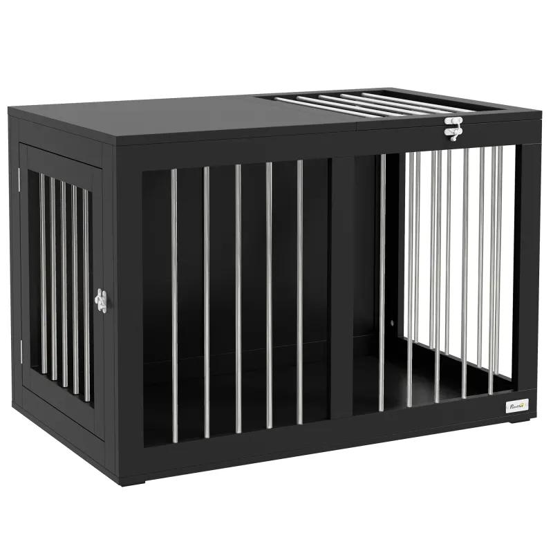 PawHut Cușcă pentru Câini Cușcă pentru Câini Transport Cușcă, 2 Uși, Blocabile, Grilaj de Oțel, 80 cm x 50 cm x 56,5 cm, Negru | Aosom Romania