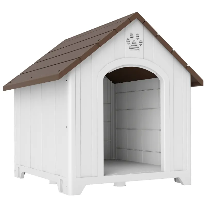 PawHut Cușcă pentru Câini Înălțată, cu Acoperiș Înclinat și Orificii de Aerisire, din PP, 102x94x103 cm, Gri Deschis | Aosom Romania