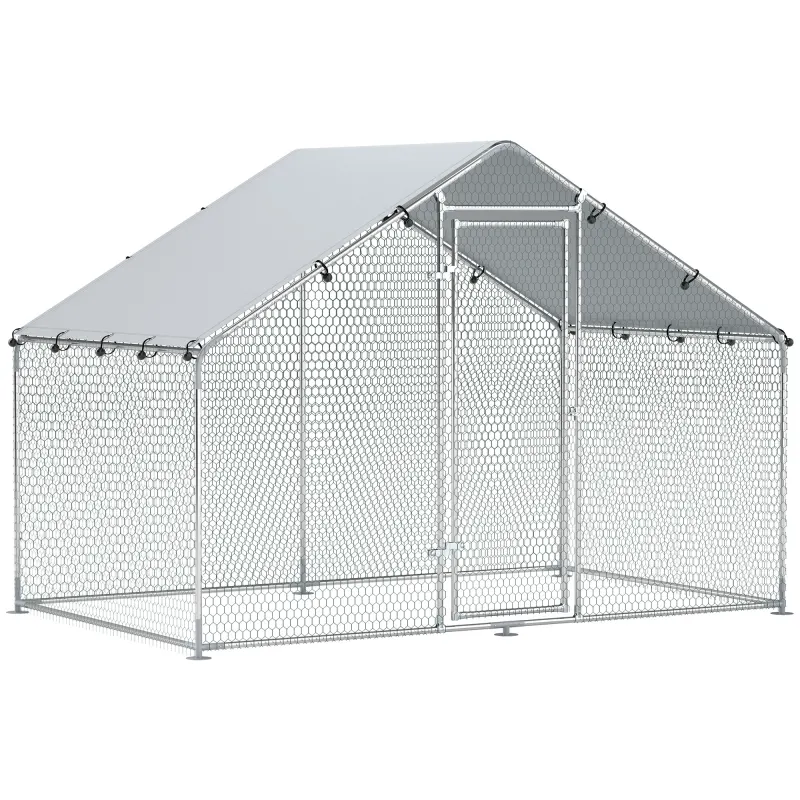 PawHut Cușcă pentru pui, mare cușcă din metal cu acoperire impermeabilă și anti-UV, cușcă pentru 5-8 pui, 3 x 1,7 x 1,9m | Aosom Romania