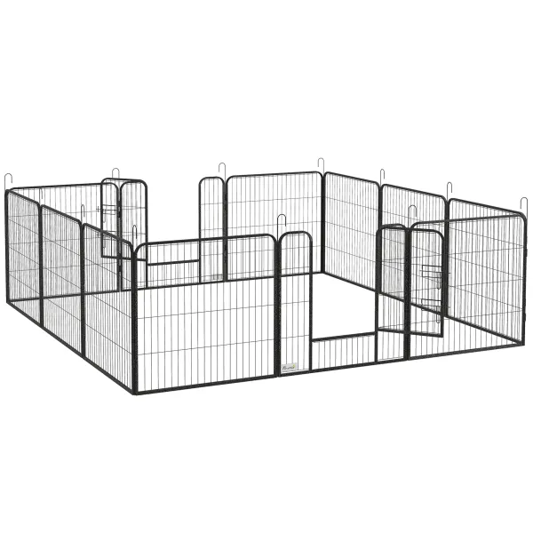 PawHut Gard pentru Câini, Incintă Modulară pentru Câini din 8 Secții pentru Interior și Exterior, 80x100 cm, Negru | Aosom Romania