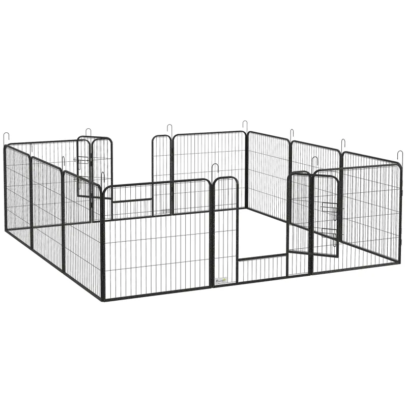 PawHut Gard pentru Câini, Incintă Modulară pentru Câini din 8 Secții pentru Interior și Exterior, 80x100 cm, Negru | Aosom Romania