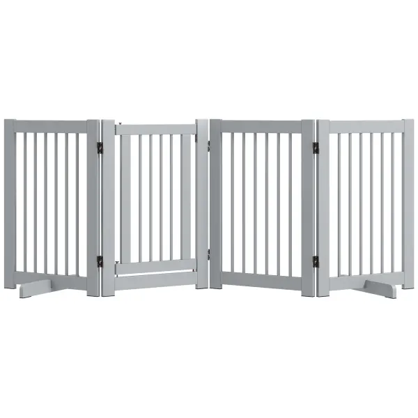 PawHut Grilă pentru câini independentă, 4 panouri, flexibilă, lemn de brad, 204L x 36A x 75Î cm, Gri deschis | Aosom Romania