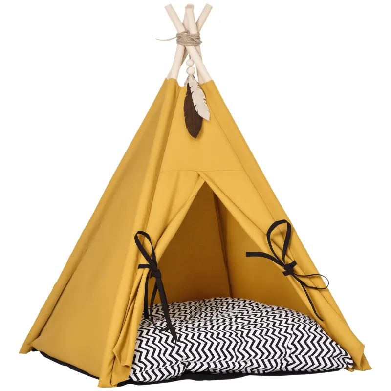 PawHut Pat pentru Animale de Companie, design Tipi drăguț, cu pernă moale de odihnă, podea antiderapantă, pentru câini și pisici, 60 x 60 x 76 cm | Aosom Romania