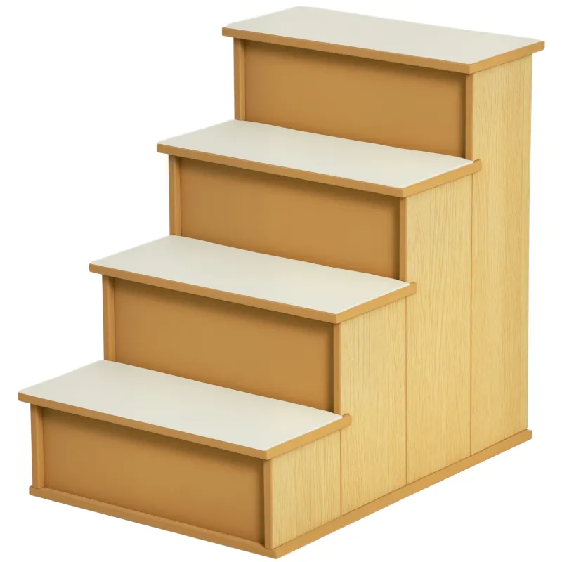 PawHut Scara pentru animale de companie, pentru câini/pisici, 4 trepte, Plus scurt, până la 30 kg, 40 x 59 x 54,2 cm, Natural | Aosom Romania