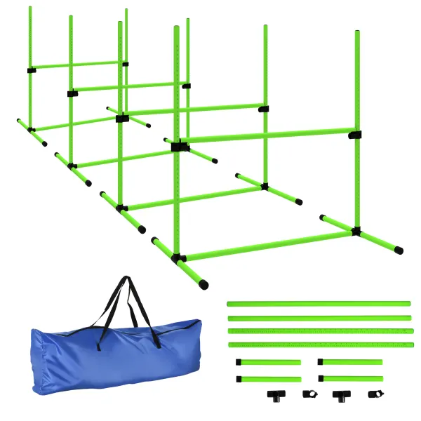 PawHut Set Agility pentru câini 4 piese reglabil pe înălțime echipament Agility cu 4 obstacole husă de transport 99 x 65 x 94 cm Verde | Aosom Romania