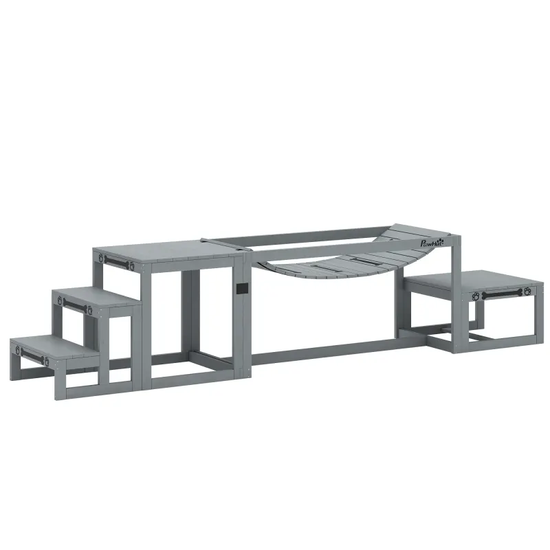 PawHut Set Agility pentru câini Set de 3 piese echipament Agility cu punte, scară, platformă, lemn de brad, 117 x 50 x 56 cm, Gri | Aosom Romania