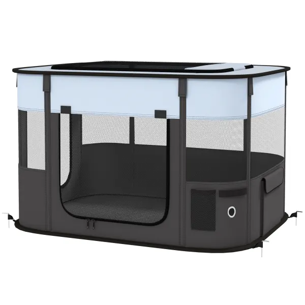 PawHut Țarc de Joacă pentru Animale de Companie, Gard pentru Câini cu 7 Ferestre, 3 Uși și 2 Pungi de Depozitare, 84x64x53 cm, Negru | Aosom Romania