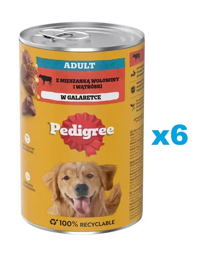 PEDIGREE Adult 6x1200g conserve hrana umeda pentru caini, cu vita si ficat in aspic