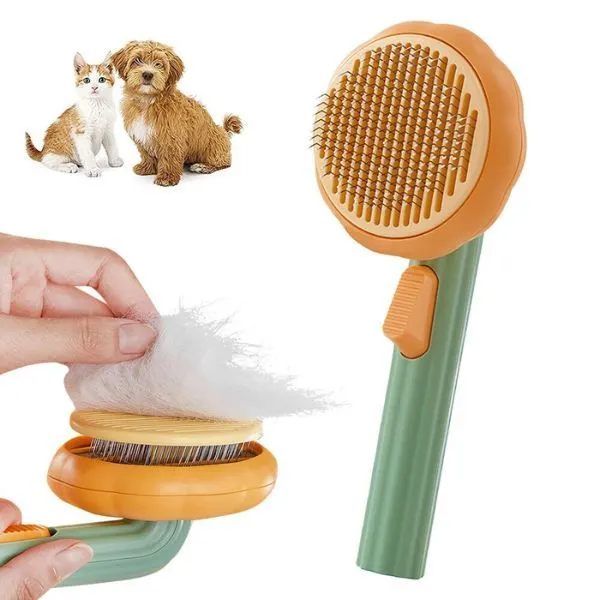 Perie animale engross, in forma de Dovleac cu maner si cap floare pentru par de animale cu buton de autocuratare