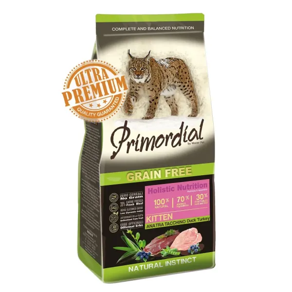 Primordial Grain-Free Holistic Kitten cu Rata si Curcan, 2 kg