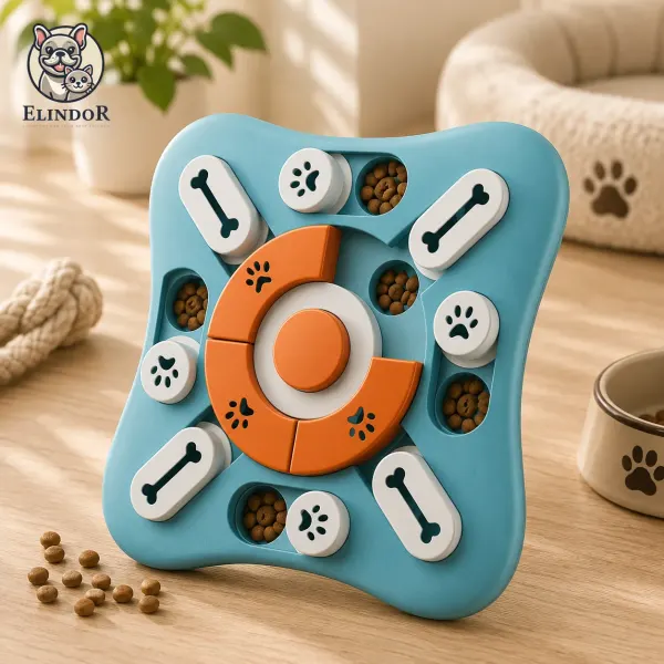 Puzzle Inteligent Elindor® pentru Caini si Pisici cu Sunet si Compartimente Recompense si Hrana, Rotire 360, Albastru - Default Title