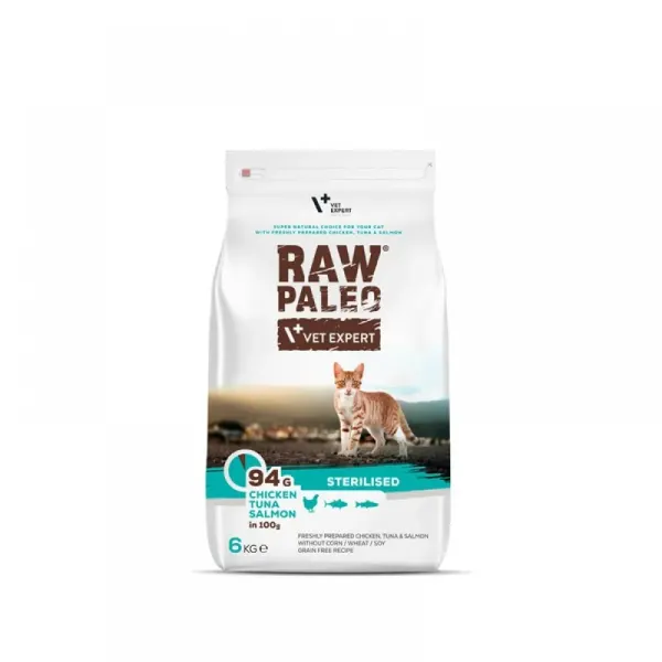 Raw Paleo Cat, Sterilised, Chicken & Tuna & Somon, 6 kg