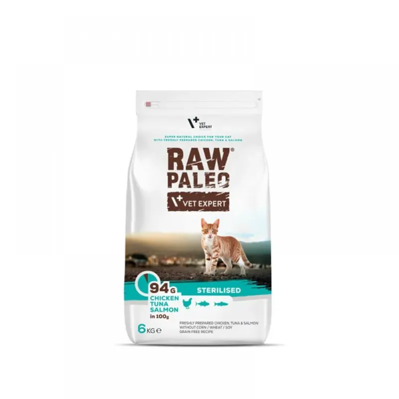 Raw Paleo Cat, Sterilised, Chicken & Tuna & Somon, 6 kg