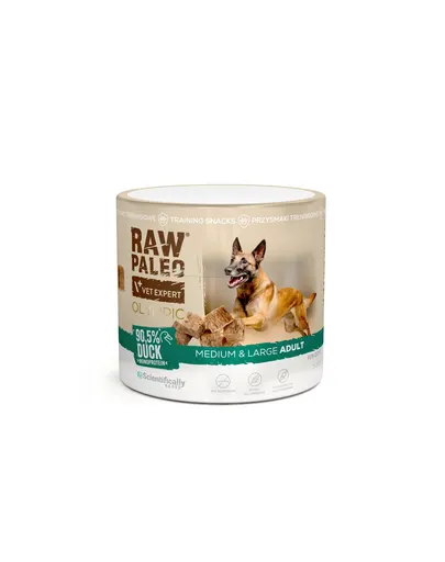 RAW PALEO Olympic Duck Medium Large recompensă de antrenament pentru câini medii și mari, cu rață 90 g