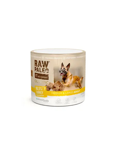 RAW PALEO Olympic Turkey Medium Large recompensă de antrenament pentru câini medii și mari, curcan 90 g