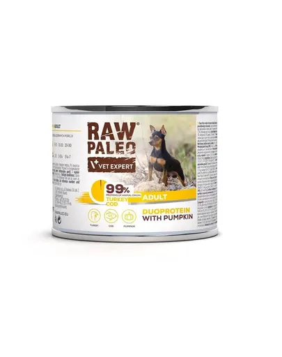 RAW PALEO Turkey&amp;Cod Adult 200g conserva hrana caine, curcan si cod