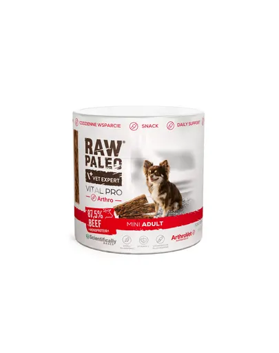 RAW PALEO Vital Pro Arthro Beef Mini cu vită 100 g recompensă funcțională monoproteică pentru articulațiile câinilor mici