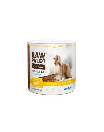 RAW PALEO Vital Pro Skin & Coat Turkey Medium Large 100 g recompensă pentru piele și blană la câini medii și mari, curcan