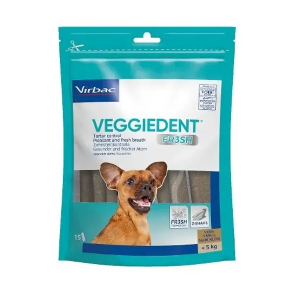 Recompensa dentara, masticabila, pentru caini cu greutatea mai mica de 5 kg, baton Veggiedent Fr3sh, XS, 15 bucati
