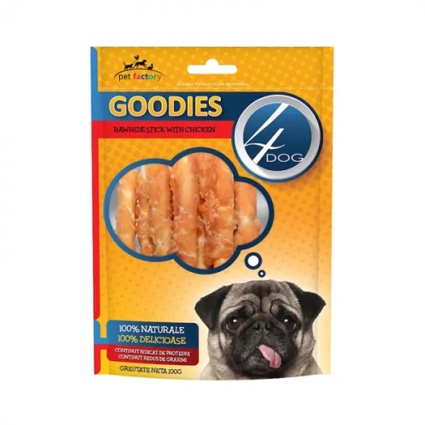 Recompense pentru caini 4 Dog Goodies Rawhide Sticks with Chicken 100 gr