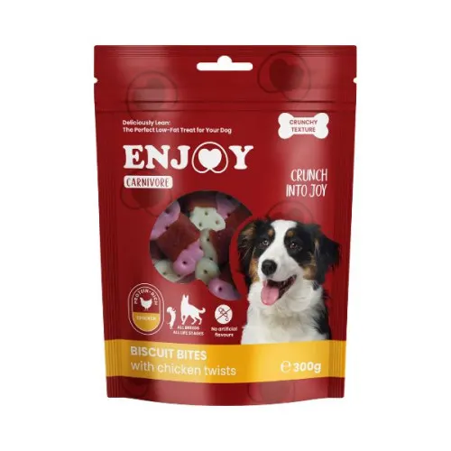 Recompense pentru caini Enjoy Carnivore Biscuit Bites cu pui 300 gr