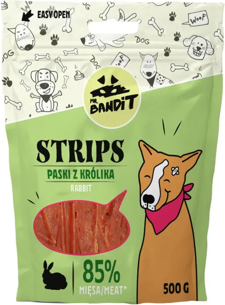 Recompense pentru caini Mr. Bandit STRIPS, iepure, 500g