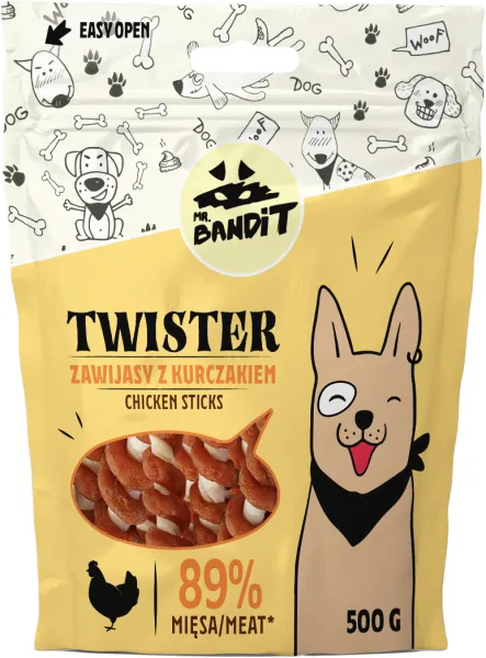 Recompense pentru caini Mr. Bandit TWISTER, pui, 500g