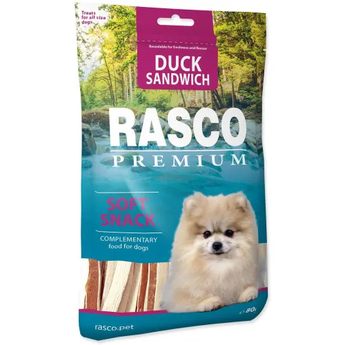 Recompense pentru caini Rasco Sandwich Rata 80 gr