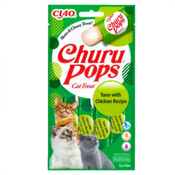 Recompense pentru pisici Churu Pops cu pui  ton 4 buc x 15 gr