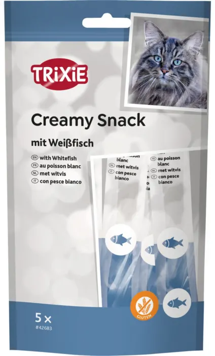 Recompense pentru Pisici, Creamy Snacks cu Peste Alb, 5 x 14 g
