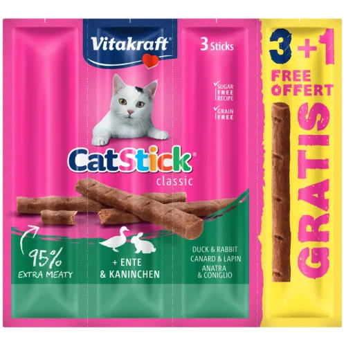 Recompense pentru pisici Vitakraft Cat Sticks Rata/Iepure 3+1 PROMO