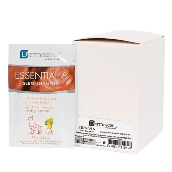 Refill Dermoscent Essential 6 Sebo Shampoo for Dogs and Cats, 15 ml x 20