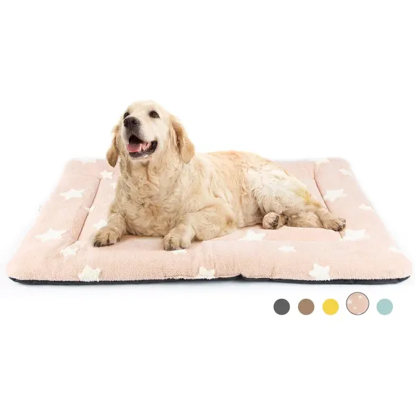 Saltea pentru caini si pisici Fish & Paws ® pat culcus moale, rezistenta si confortabila, cu husa detasabila, model cu stelute, dimensiuni 61x46cm, Roz