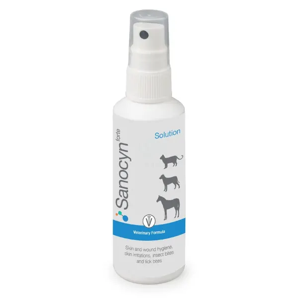 SANOCYN Forte Rani si Leziuni Cutanate, îngrijire răni soluție câini și pisici, antibacteriană, flacon, 75ml