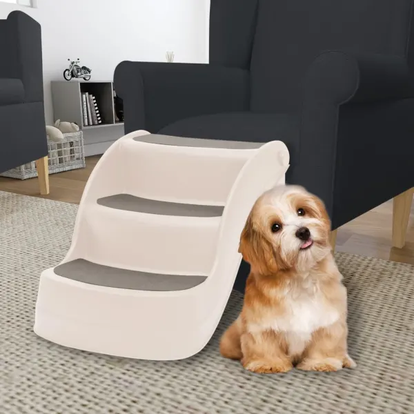 Gossi scari pliabile pentru caini in 3 trepte crem 50x38x38cm plastic