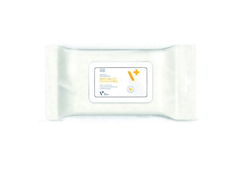 Servetele antibacteriene, cu clorhexidina, Specialist HEXAWIPES, pentru caini si pisici, 40 buc