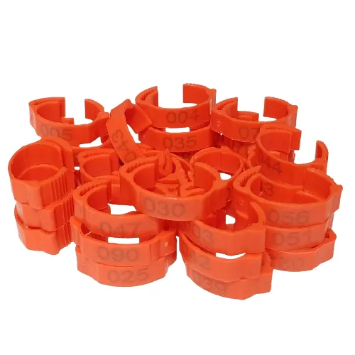 Set 100 de inele plastic 22mm, marime mare, ajustabile si numerotate pentru picioare pasari, gaini, curci,