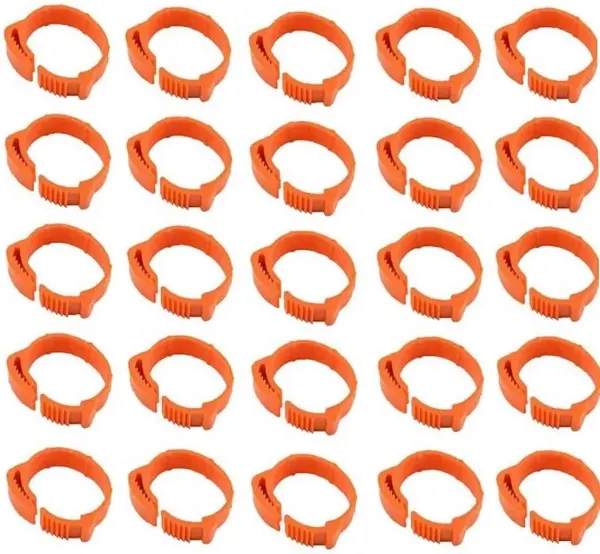 Set 100 inele ajustabile pentru pasari, Plastic, Portocaliu